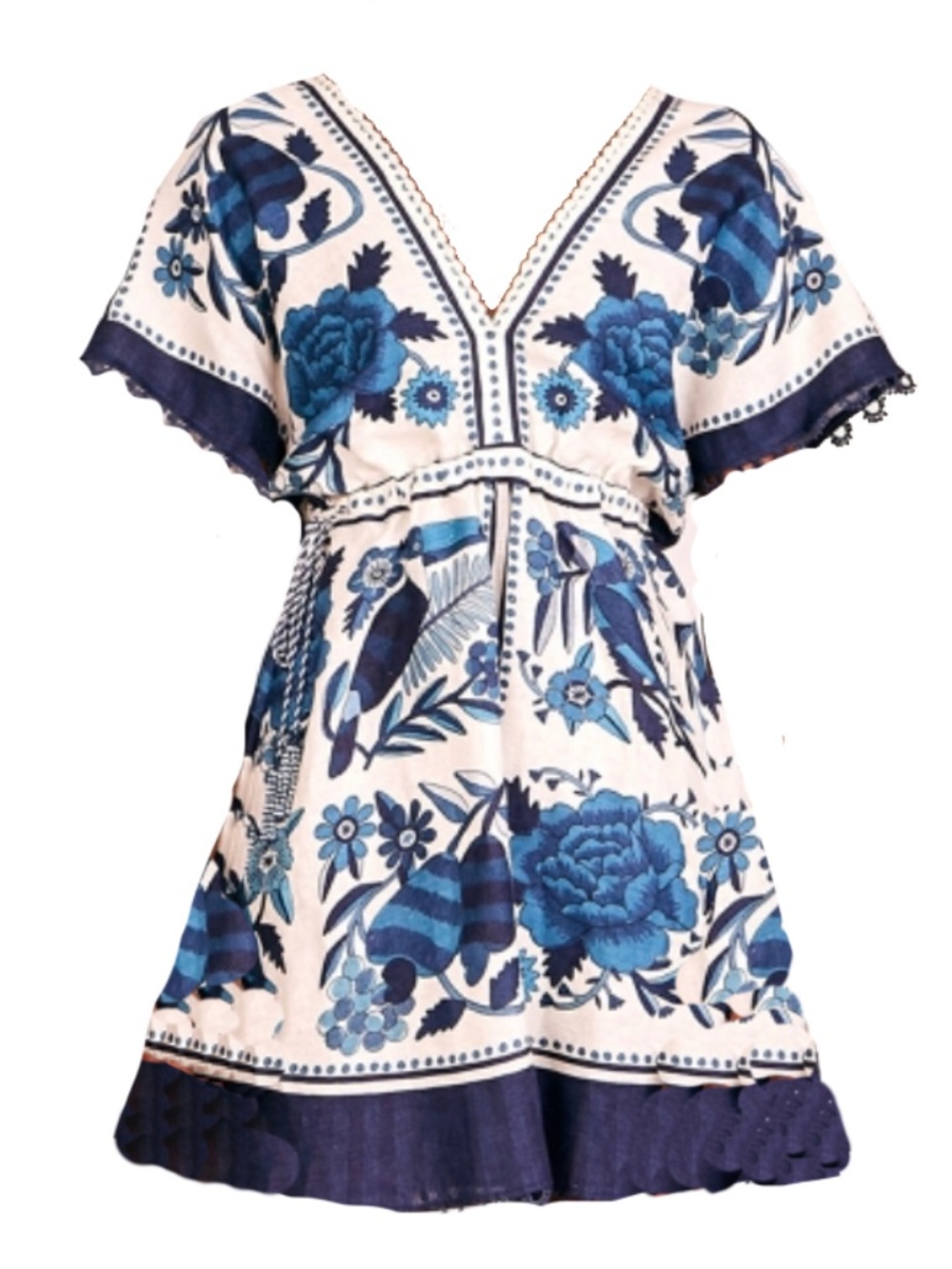 NWT Farm Rio Blue & White Tropical Tiles Mini Dress, Size S